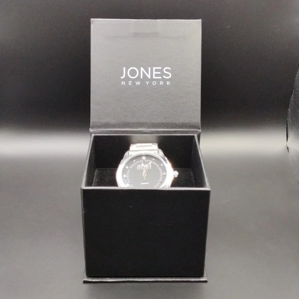 NWT Jones New York Silver Black Casual Preppy Elegant Formal Metallic Watch